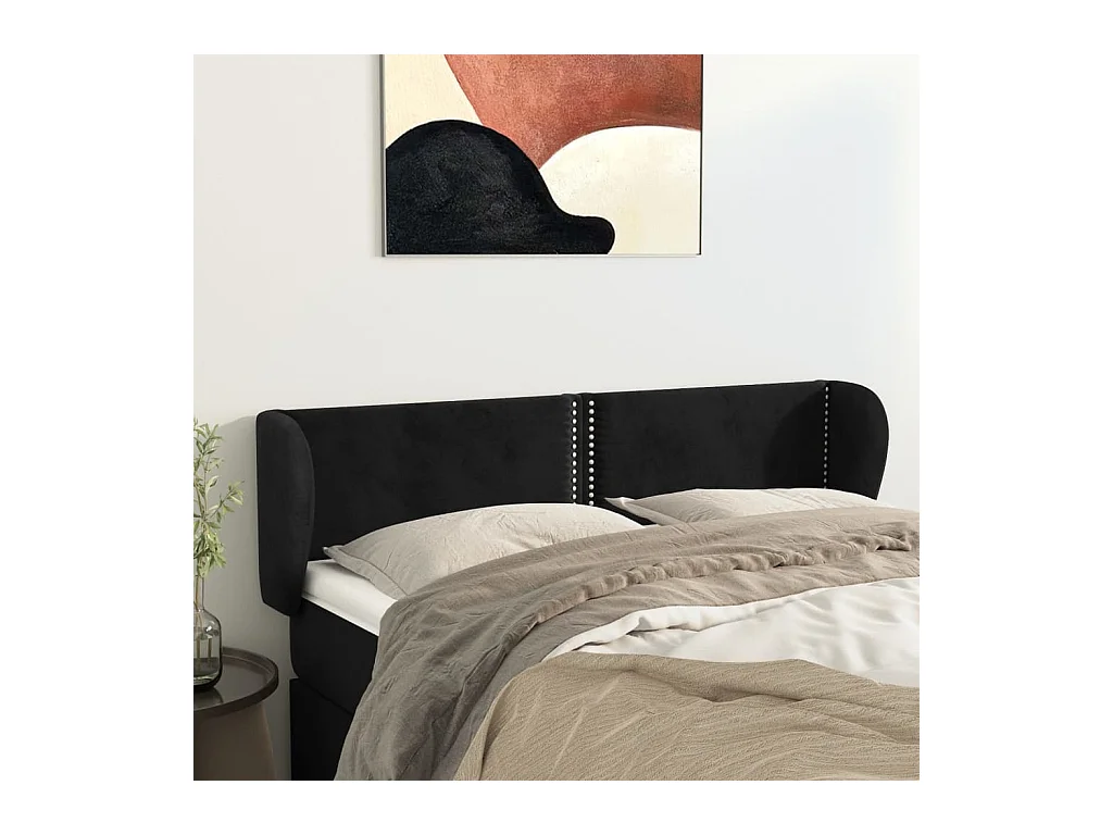 Kopfteil mit Ohren Schwarz 147x23x78/88 cm Samt