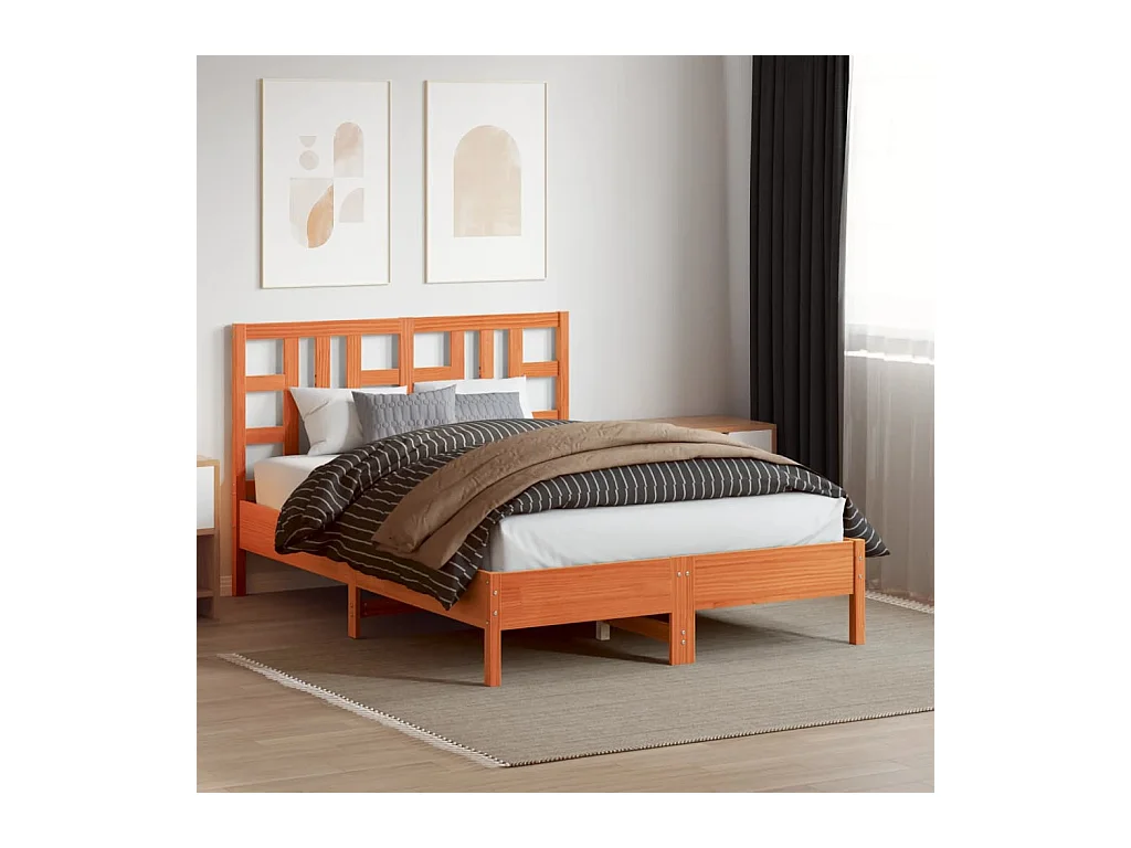 Tête de lit cire marron 135 cm bois massif de pin