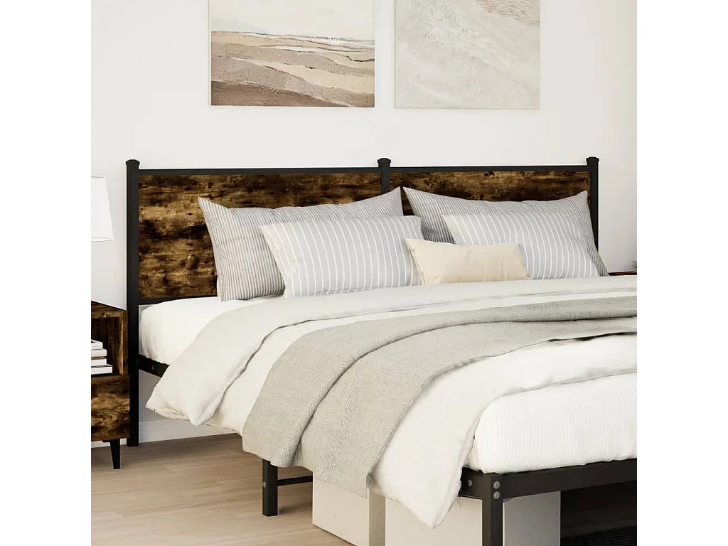Tête de lit chêne fumé 160 cm bois d'ingénierie et acier