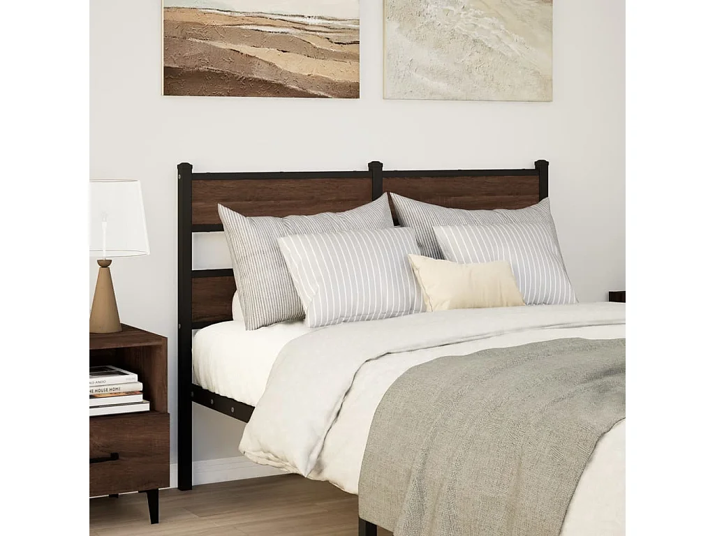 Tête de lit chêne marron 120 cm acier et bois d'ingénierie
