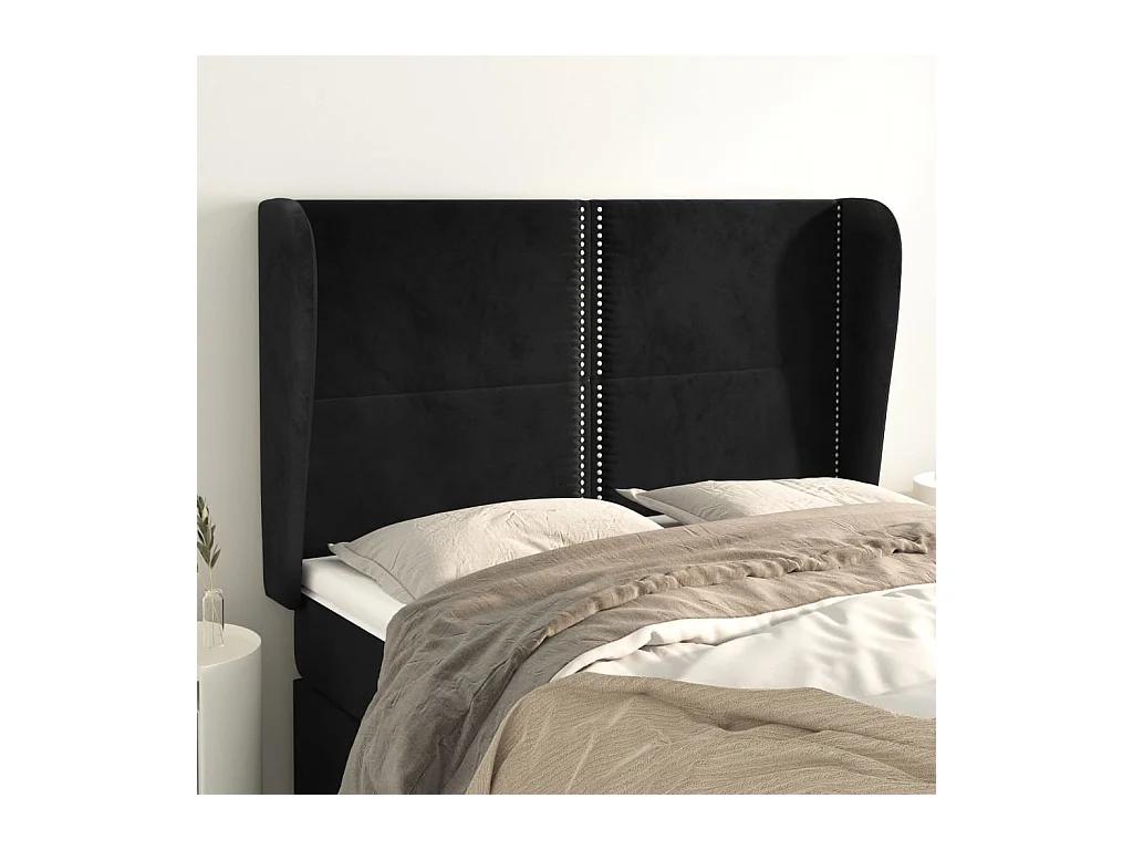 Kopfteil mit Ohren Schwarz 147x23x118/128 cm Samt