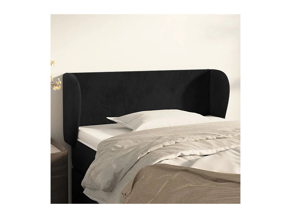 Kopfteil mit Ohren Schwarz 83x23x78/88 cm Samt