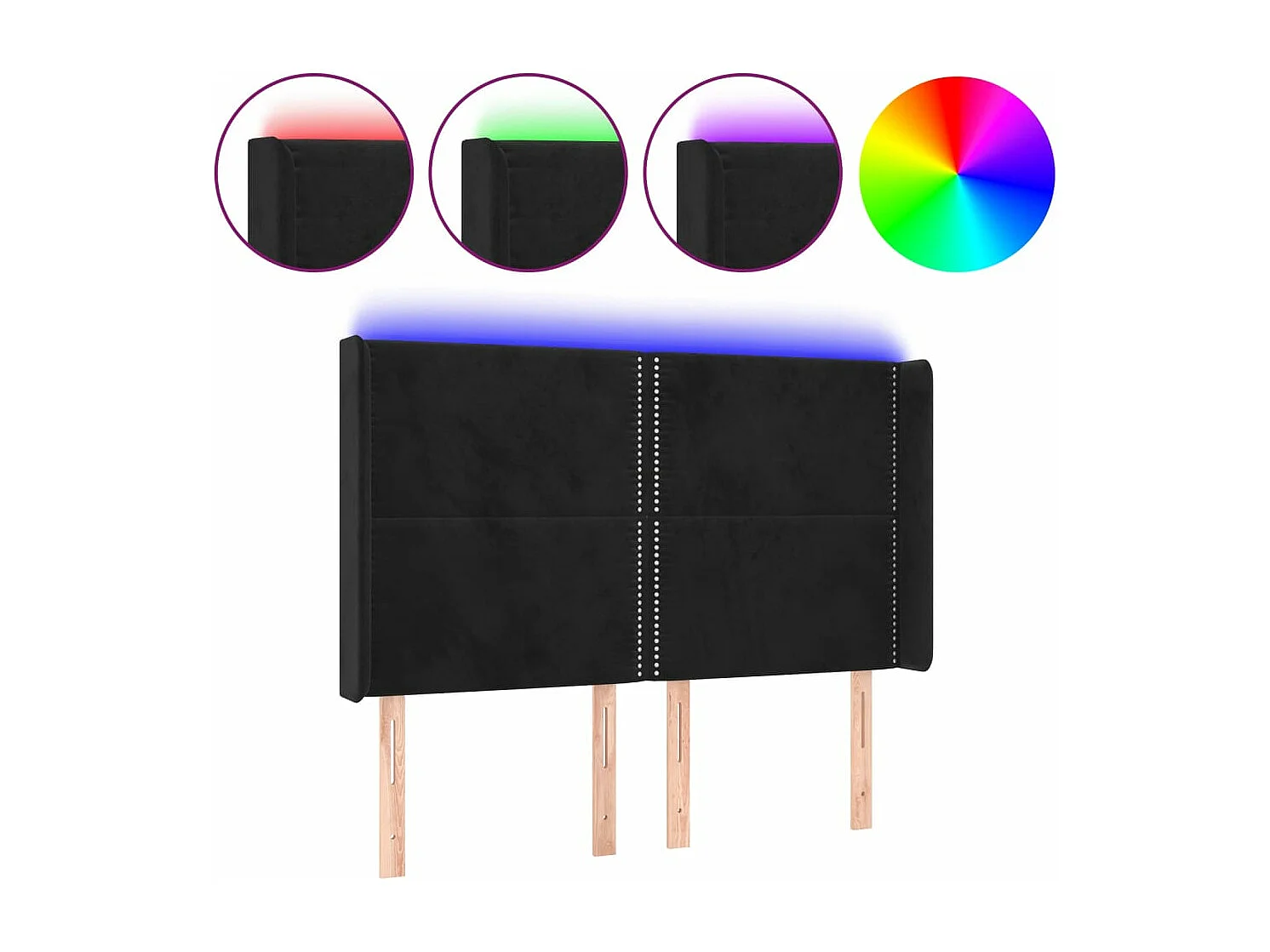 Cabecero con LED de terciopelo negro 147x16x118/128 cm