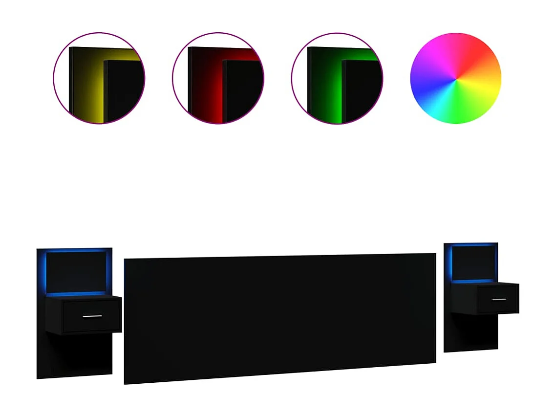 Cabeceira de cama c/ armários 240 cm derivados de madeira preto