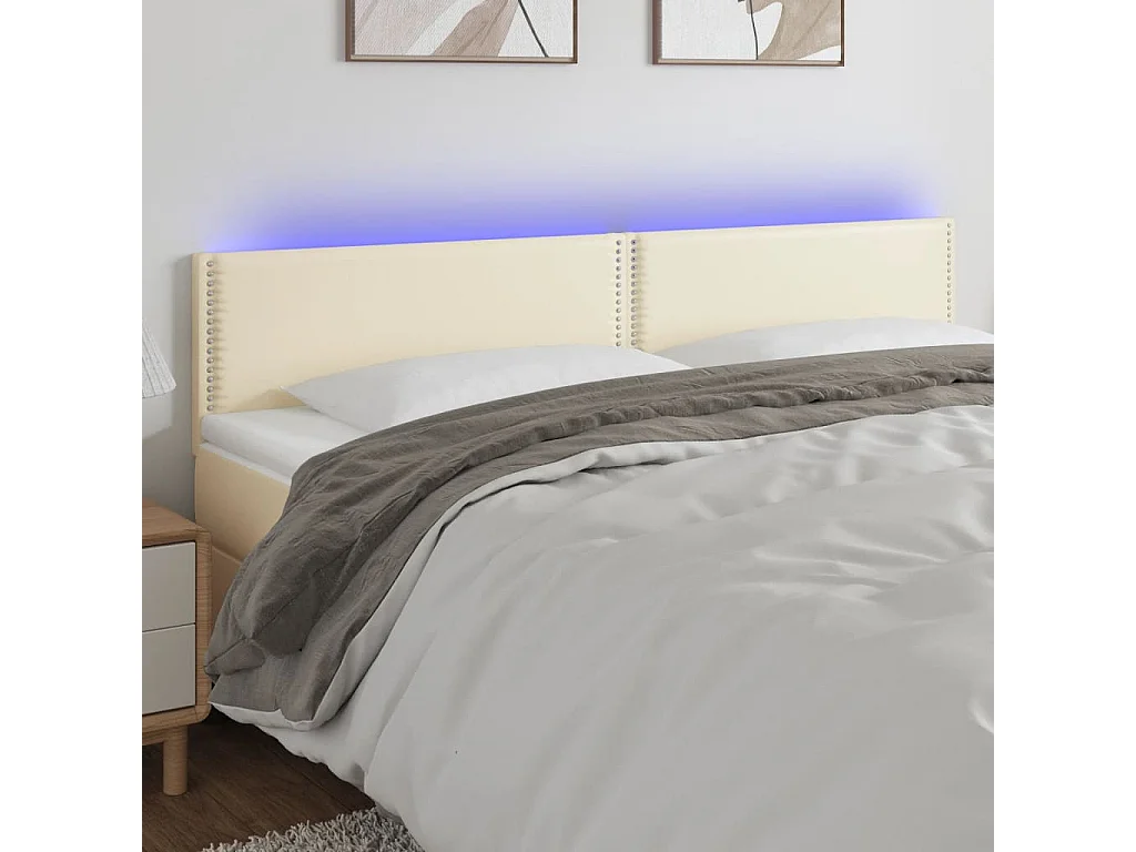 Cabeceira de cama c/ LED 160x5x78/88 cm couro artificial creme