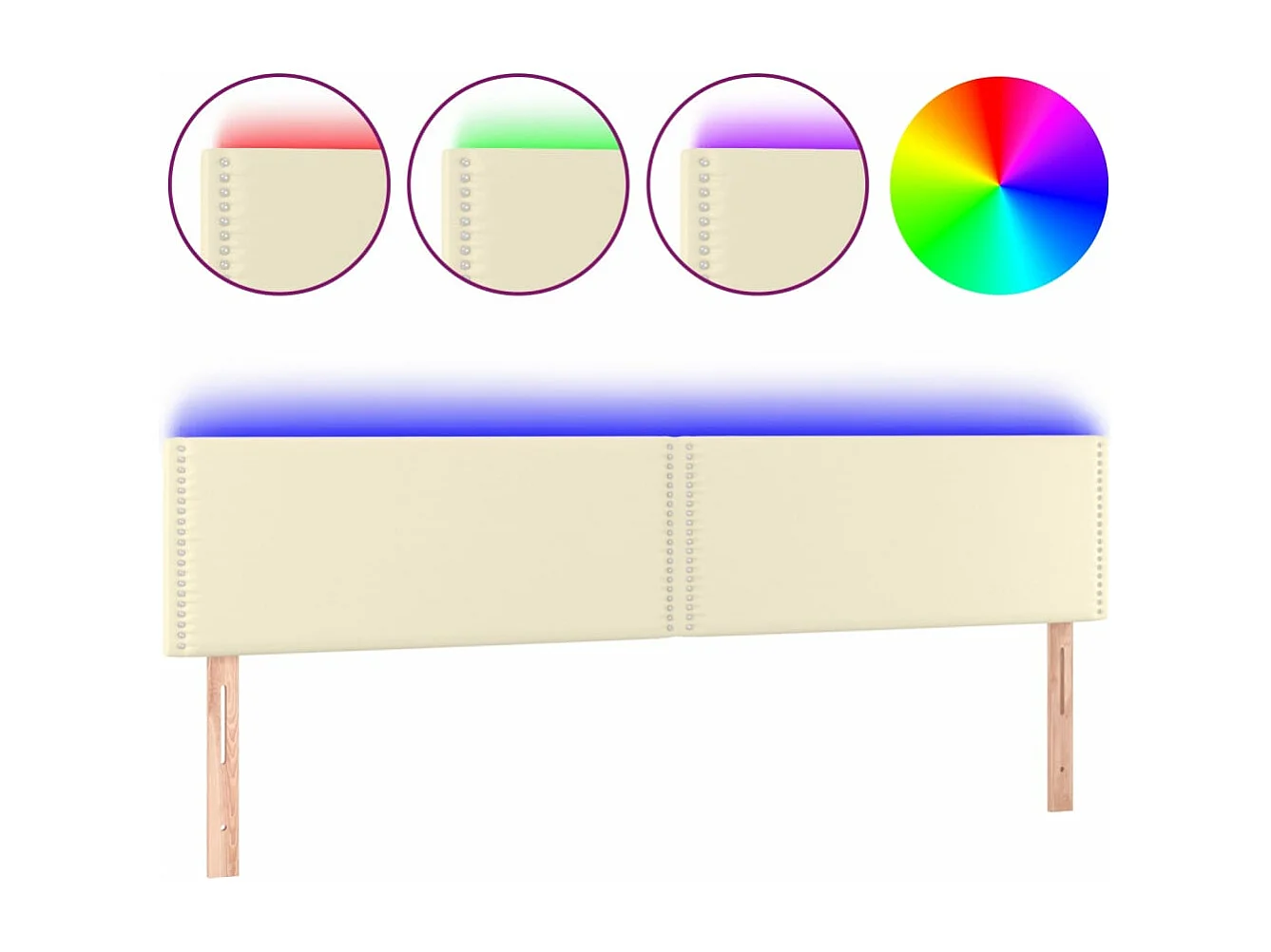 Cabeceira de cama c/ LED 160x5x78/88 cm couro artificial creme