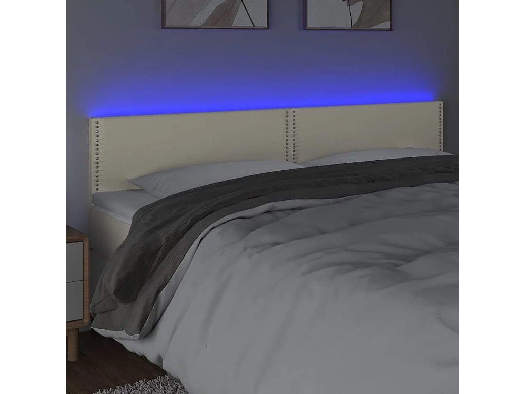 Cabeceira de cama c/ LED 160x5x78/88 cm couro artificial creme