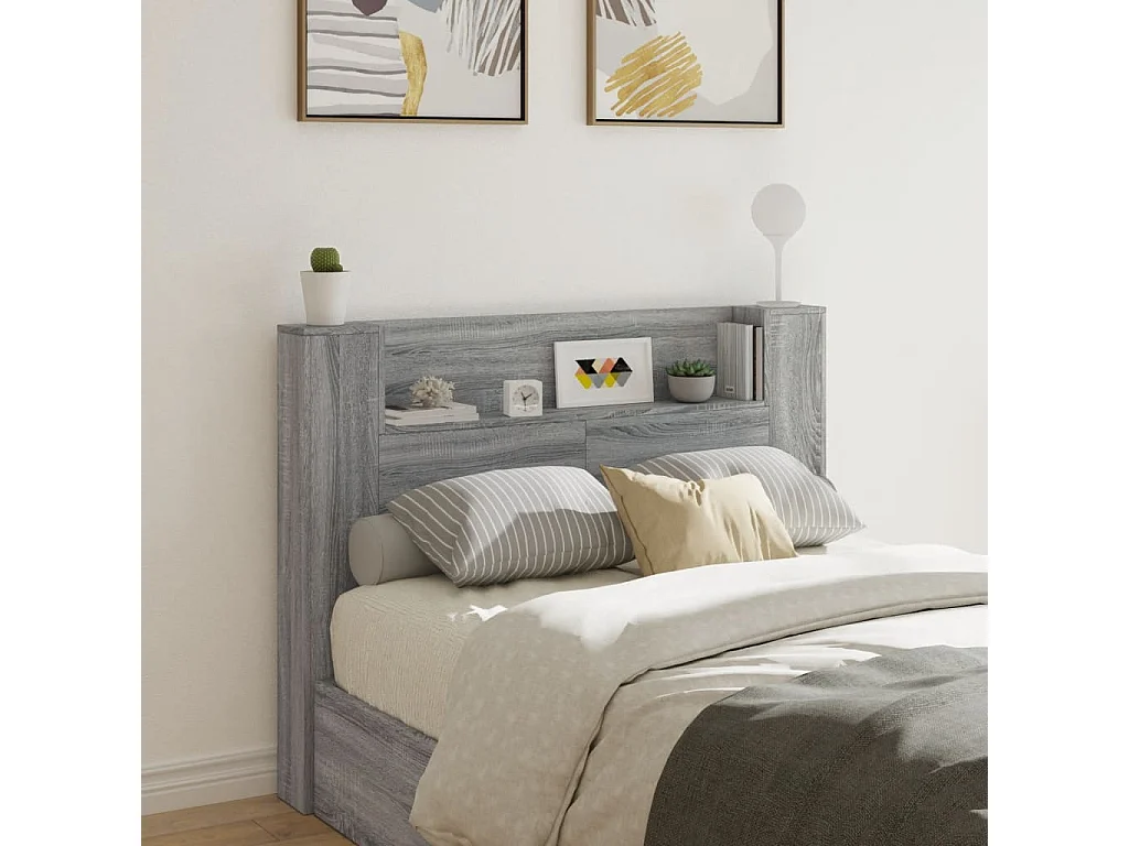 Armoire tête de lit avec LED sonoma gris 140x16,5x103,5 cm