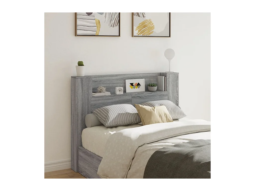 Armoire tête de lit avec LED sonoma gris 140x16,5x103,5 cm