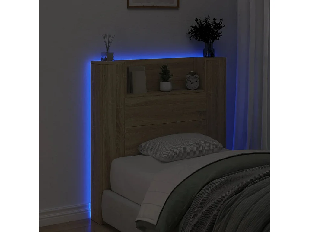 Armoire tête de lit avec LED chêne sonoma 100x16,5x103,5 cm