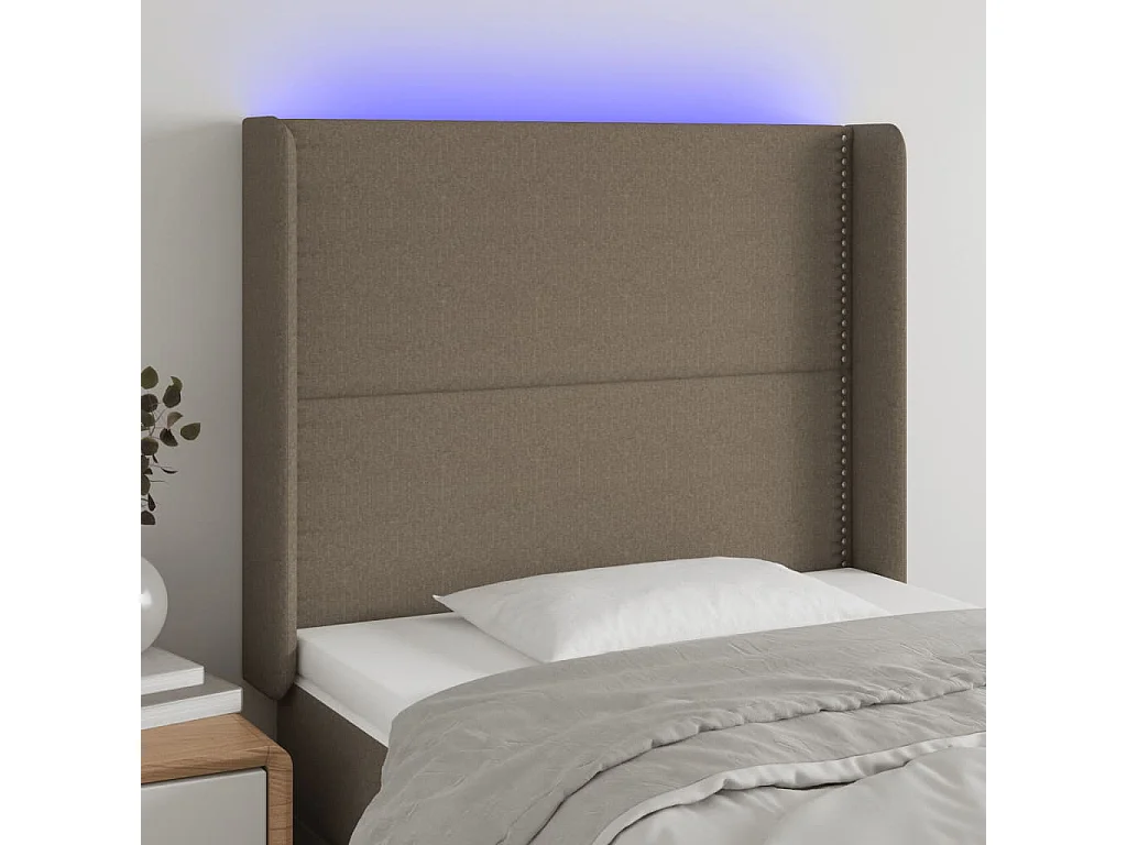 Cabeceira cama c/ LED tecido 93x16x118/128 cm cinza-acastanhado