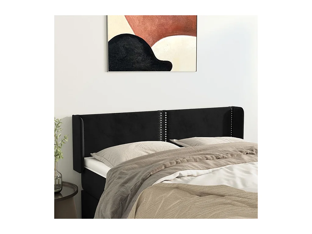 Tête de lit avec oreilles Noir 147x16x78/88 cm Velours