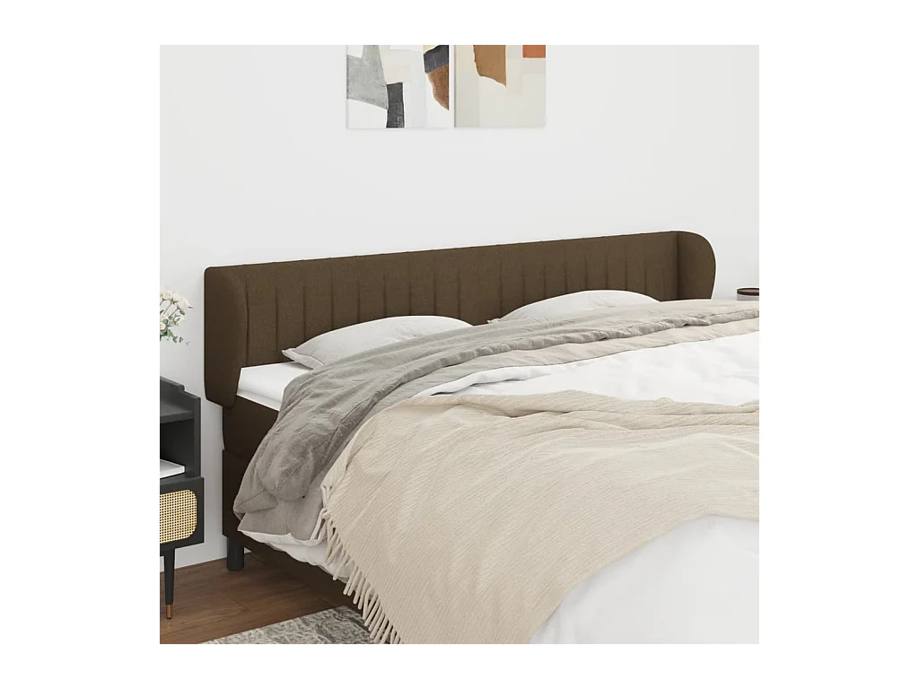 Tête de lit avec oreilles Marron foncé 203x23x78/88 cm Tissu