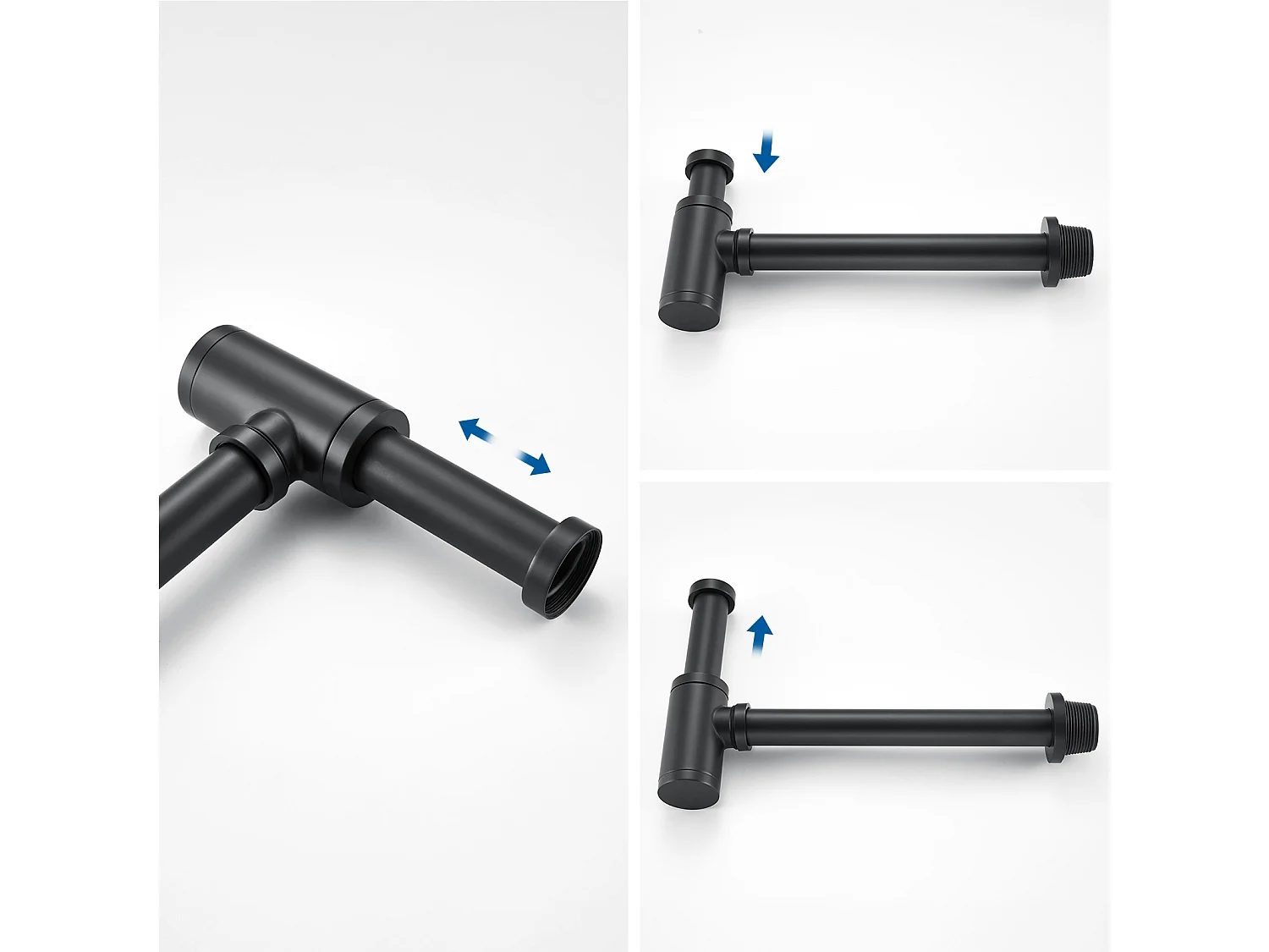 Auralum max Universal Design Waschtischsiphon, Standard 1 1/4" Abflussrohr, Dichtung inklusive, Eimersiphon, Röhrensiphon, Siphon für Waschbecken, schwarz