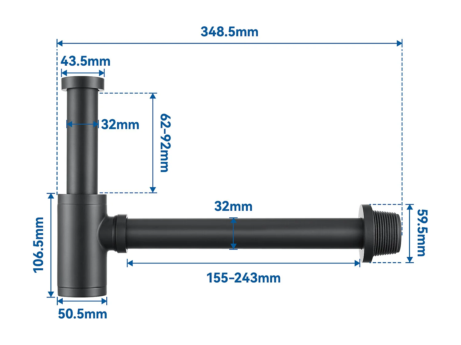 Auralum max Siphon lavabo design universel,tuyau d'évacuation normalisé 1 1/4", joint inclus,siphon godet,siphon tubulaire,siphon pour lavabo,Noir