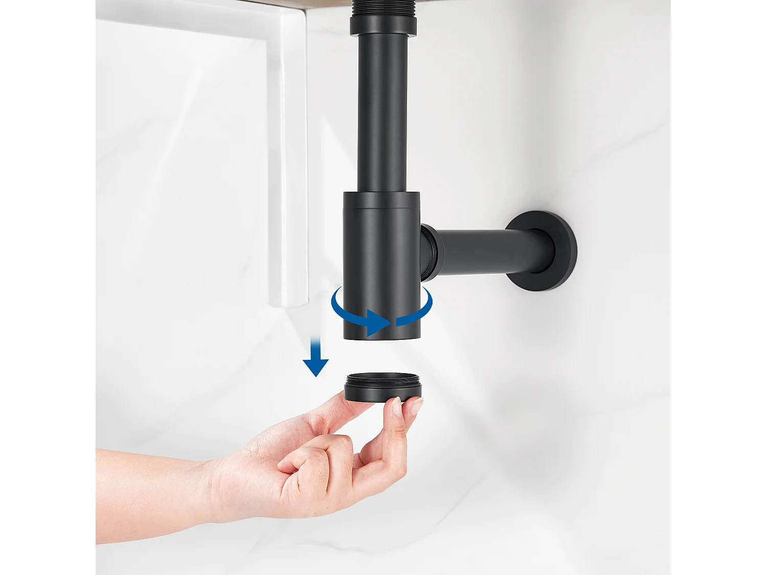 Abfluss für Spüle aus Edelstahl, Auralum max Universal Design 1 1/4 Siphon, Siphon mit extra langem Verlängerungsrohr, geruchshemmend und auslaufsicher, schwarz