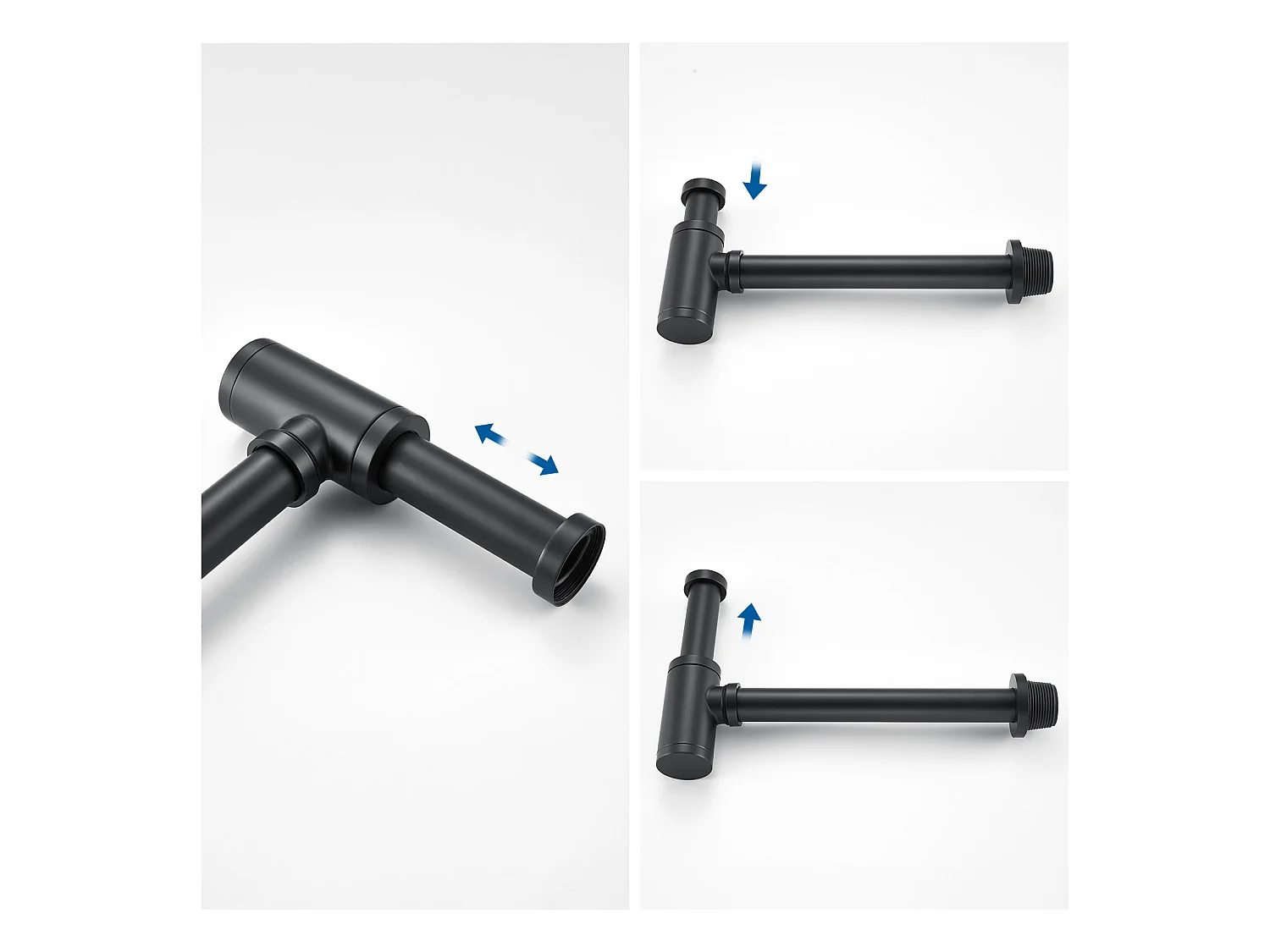 Abfluss für Spüle aus Edelstahl, Auralum max Universal Design 1 1/4 Siphon, Siphon mit extra langem Verlängerungsrohr, geruchshemmend und auslaufsicher, schwarz