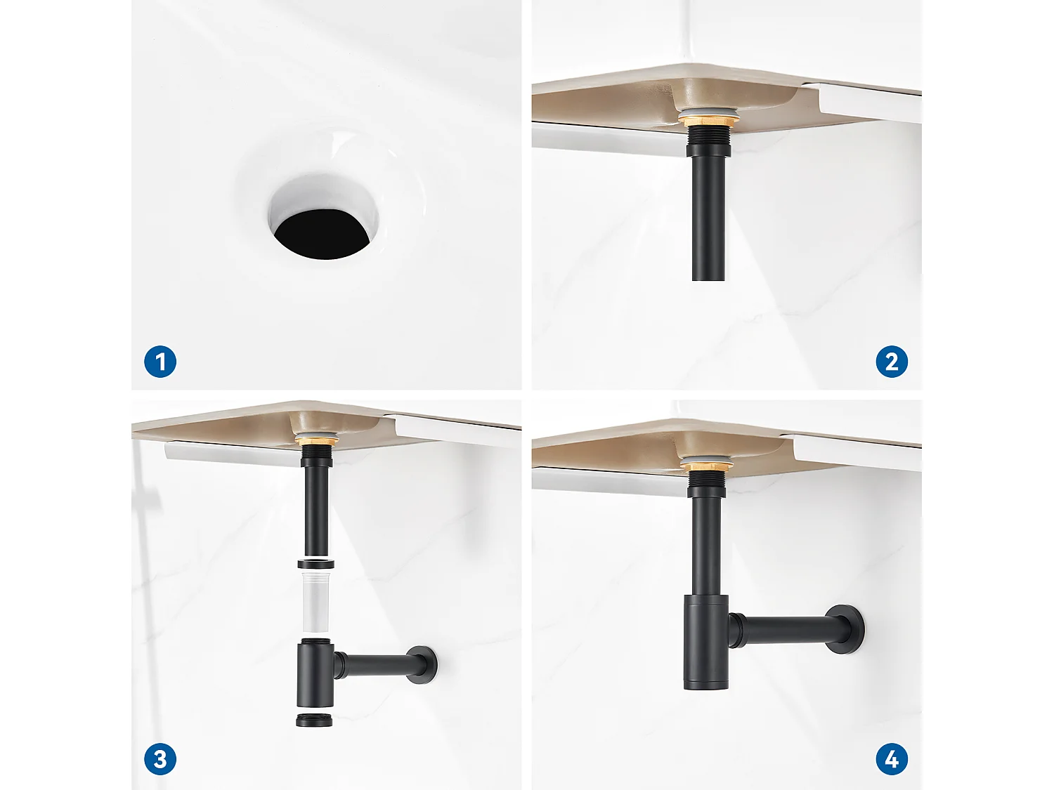 Abfluss für Spüle aus Edelstahl, Auralum max Universal Design 1 1/4 Siphon, Siphon mit extra langem Verlängerungsrohr, geruchshemmend und auslaufsicher, schwarz