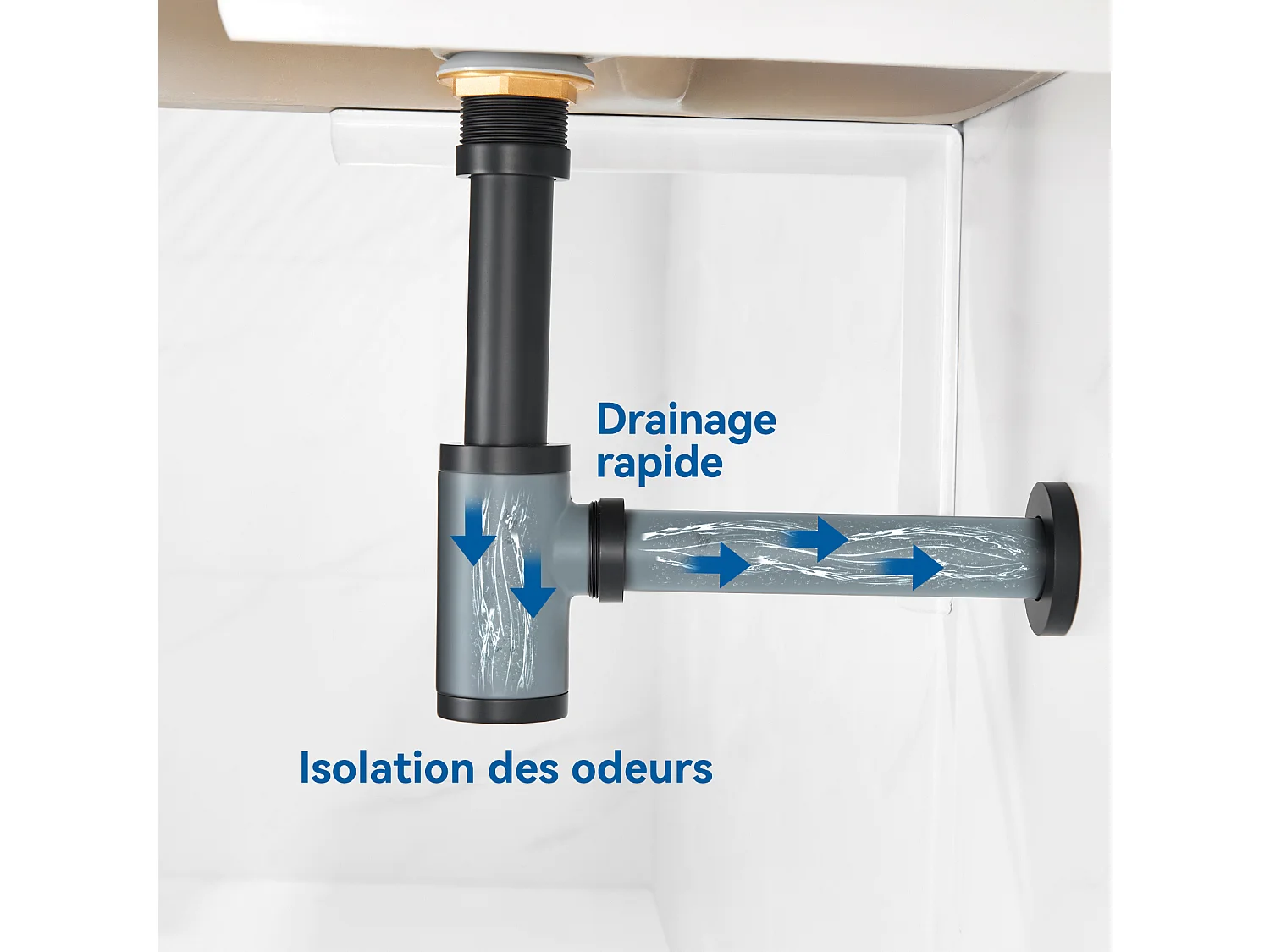 Siphon de Lavabo Inoxydable,Auralum max Universel Siphon Design 1 1/4,Piège à Déchets avec Extra Long Tube d'extension,Anti Odeur Anti-fuite,Noir