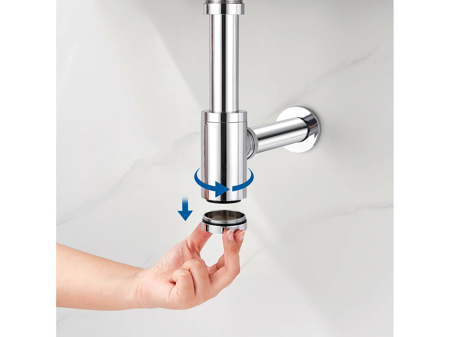 Siphon de Lavabo Inoxydable,Auralum max Universel Siphon Design 1 1/4,Piège à Déchets avec Extra Long Tube d'extension,Anti Odeur Anti-fuite,Chromé