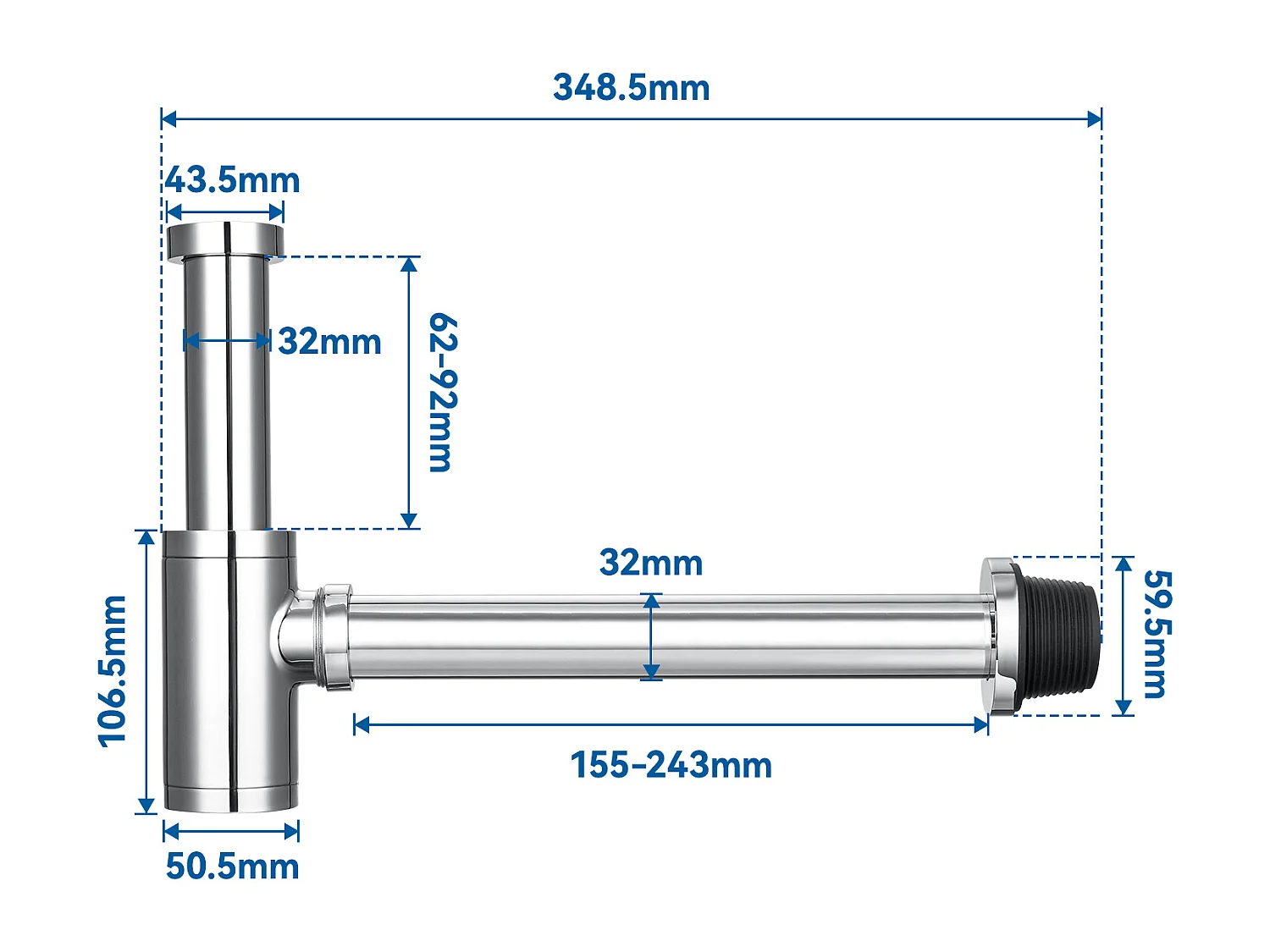 Siphon de Lavabo Inoxydable,Auralum max Universel Siphon Design 1 1/4,Piège à Déchets avec Extra Long Tube d'extension,Anti Odeur Anti-fuite,Chromé