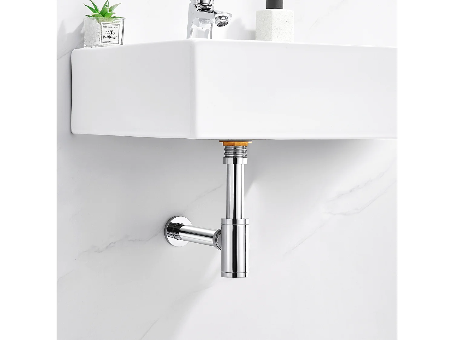 Auralum max Siphon lavabo design universel,tuyau d'évacuation normalisé 1 1/4", joint inclus,siphon godet,siphon tubulaire,siphon pour lavabo,Chromé