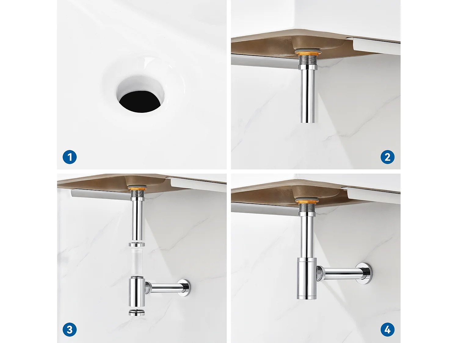 Auralum max Siphon lavabo design universel,tuyau d'évacuation normalisé 1 1/4", joint inclus,siphon godet,siphon tubulaire,siphon pour lavabo,Chromé