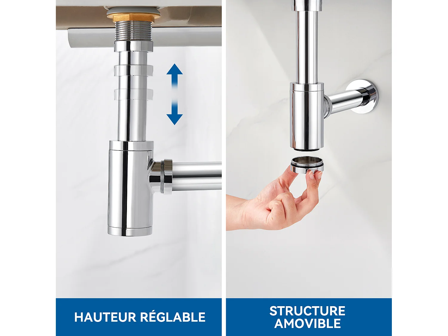 Auralum max Siphon lavabo design universel,tuyau d'évacuation normalisé 1 1/4", joint inclus,siphon godet,siphon tubulaire,siphon pour lavabo,Chromé