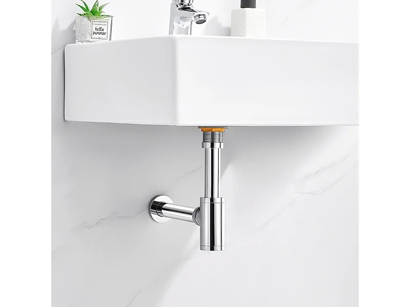 Auralum max Siphon lavabo design universel,tuyau d'évacuation normalisé 1 1/4", joint inclus,siphon godet,siphon tubulaire,siphon pour lavabo,Chromé
