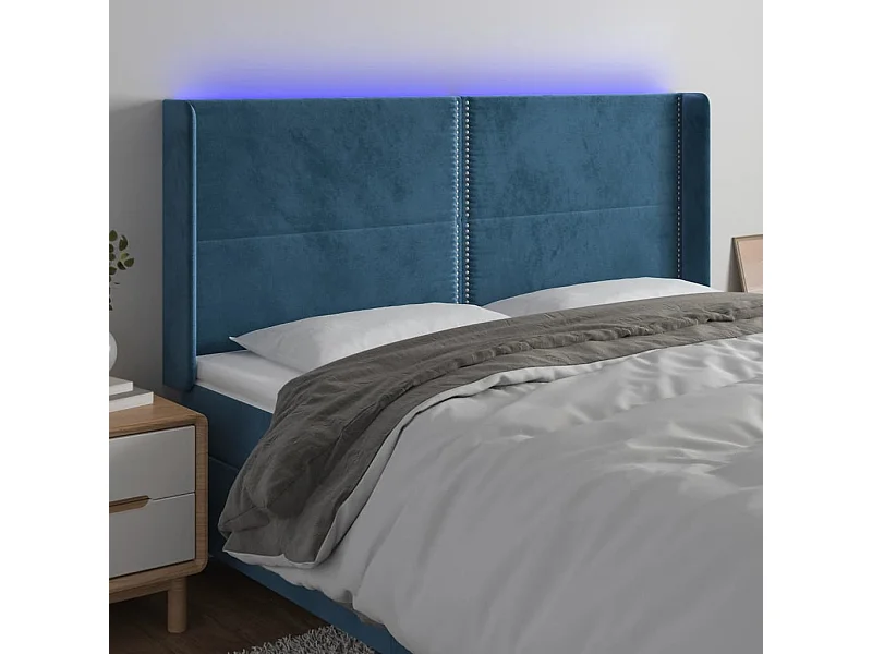 Testiera a LED Blu Scuro 163x16x118/128 cm in Velluto