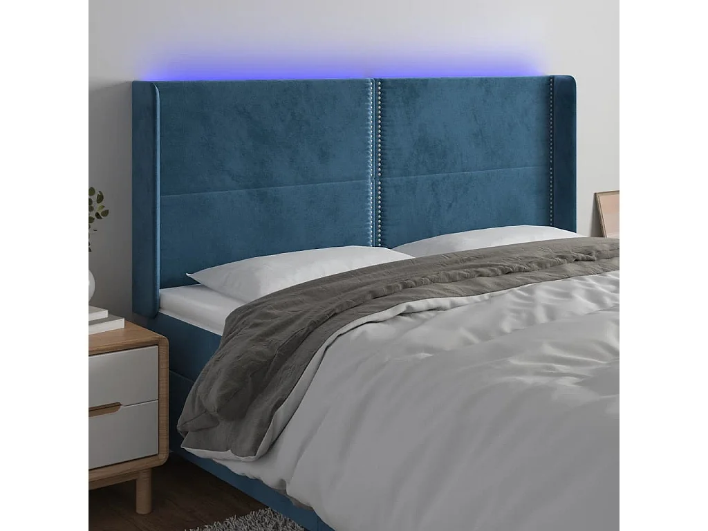 Testiera a LED Blu Scuro 163x16x118/128 cm in Velluto