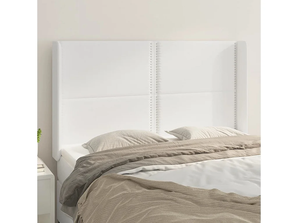 Tête de lit avec oreilles Blanc 147x16x118/128 cm Similicuir