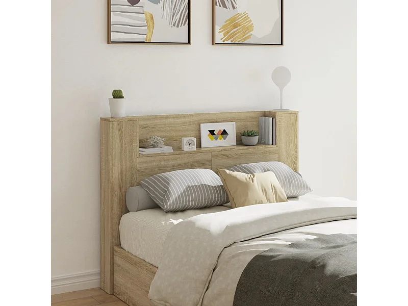 Armoire tête de lit avec LED chêne sonoma 140x16,5x103,5 cm