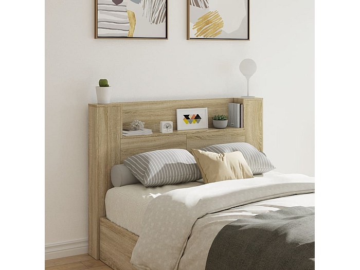 Armoire Tête De Lit Avec LED RGB 180x16,5x103,5 Cm - Bois Chêne Sonoma - Étagère De Rangement - Fixation Murale Incluse