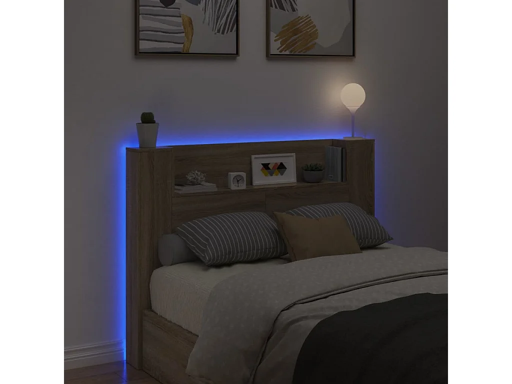 Hoofdbordkast met LED 140x16,5x103,5 cm sonoma eikenkleurig