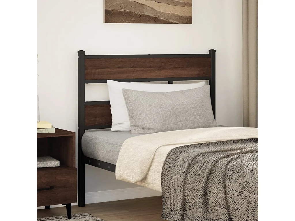 Tête de lit chêne marron 107 cm acier et bois d'ingénierie
