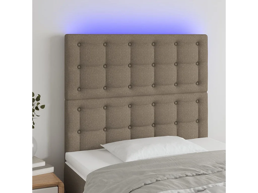 Cabecero con luces LED tela gris taupe 90x5x118/128 cm