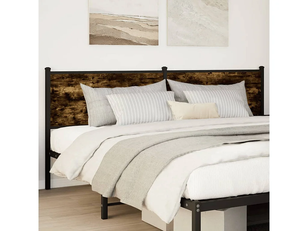 Testiera Rovere Fumo 190 cm in Legno Multistrato e Acciaio