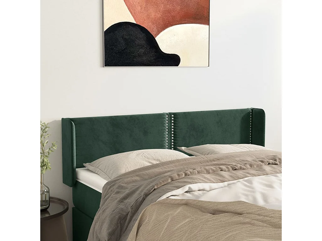 Cabeceira de cama c/ abas tecido 147x16x78/88cm verde-escuro