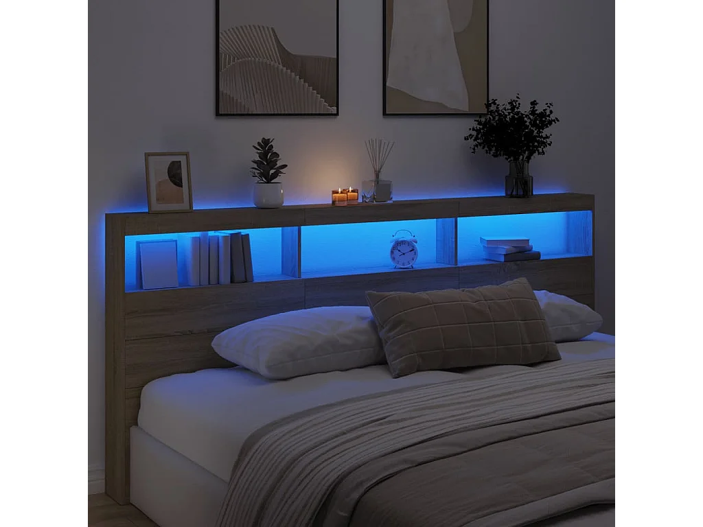 Armoire tête de lit avec LED chêne sonoma 220x17x102 cm