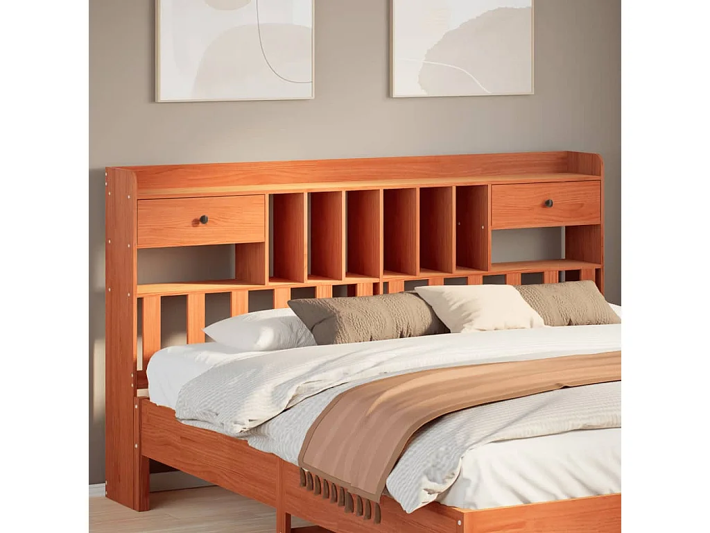 Tête de lit avec rangement cire marron 180cm bois massif de pin