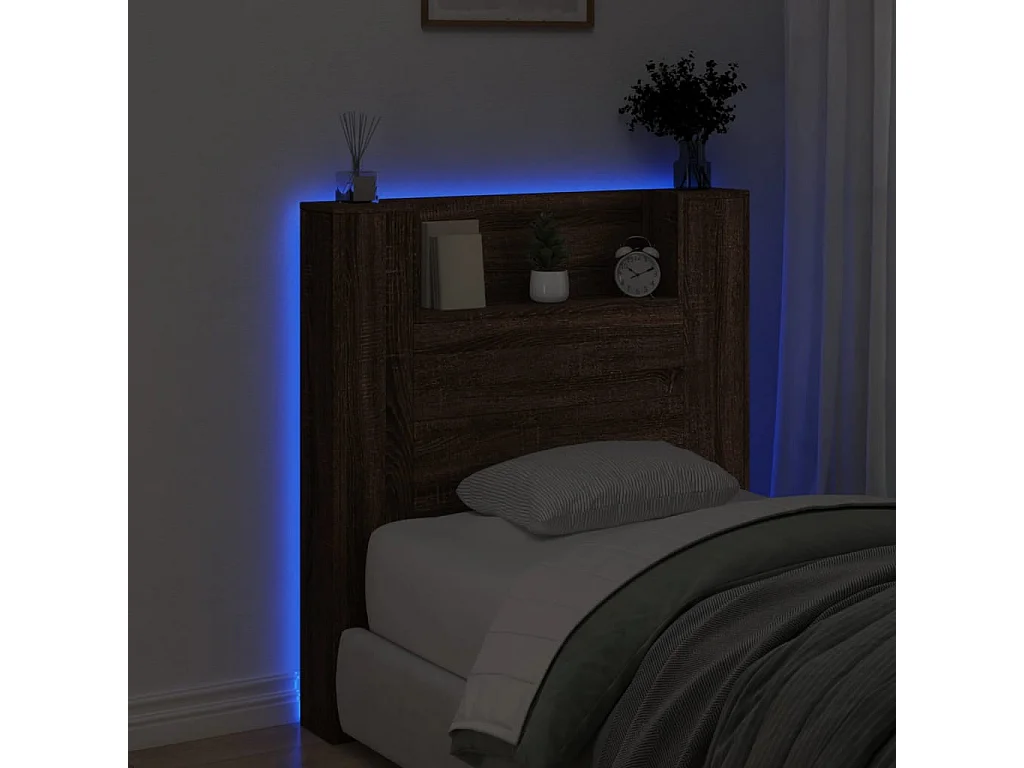 Armoire tête de lit avec LED chêne marron 100x16,5x103,5 cm