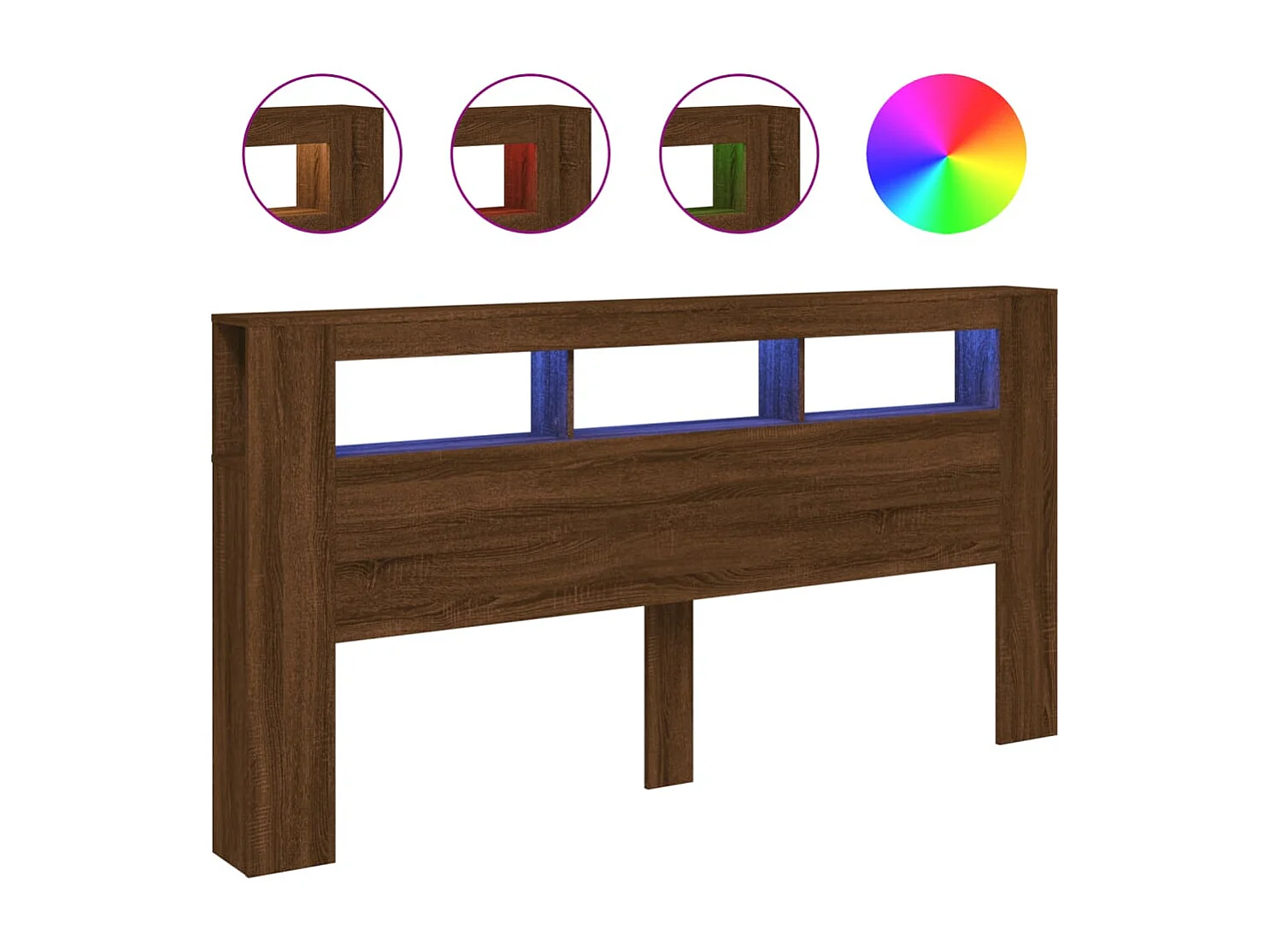 Tête de lit à LED chêne marron 200x18,5x103,5cm bois ingénierie