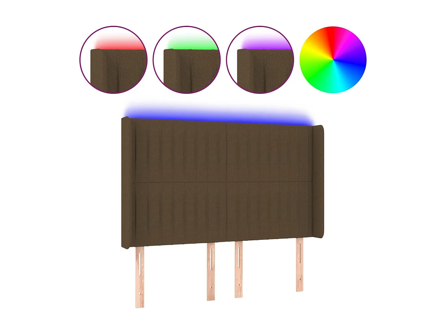 Cabeceira de cama c/ luzes LED tecido 147x16x118/128cm castanho