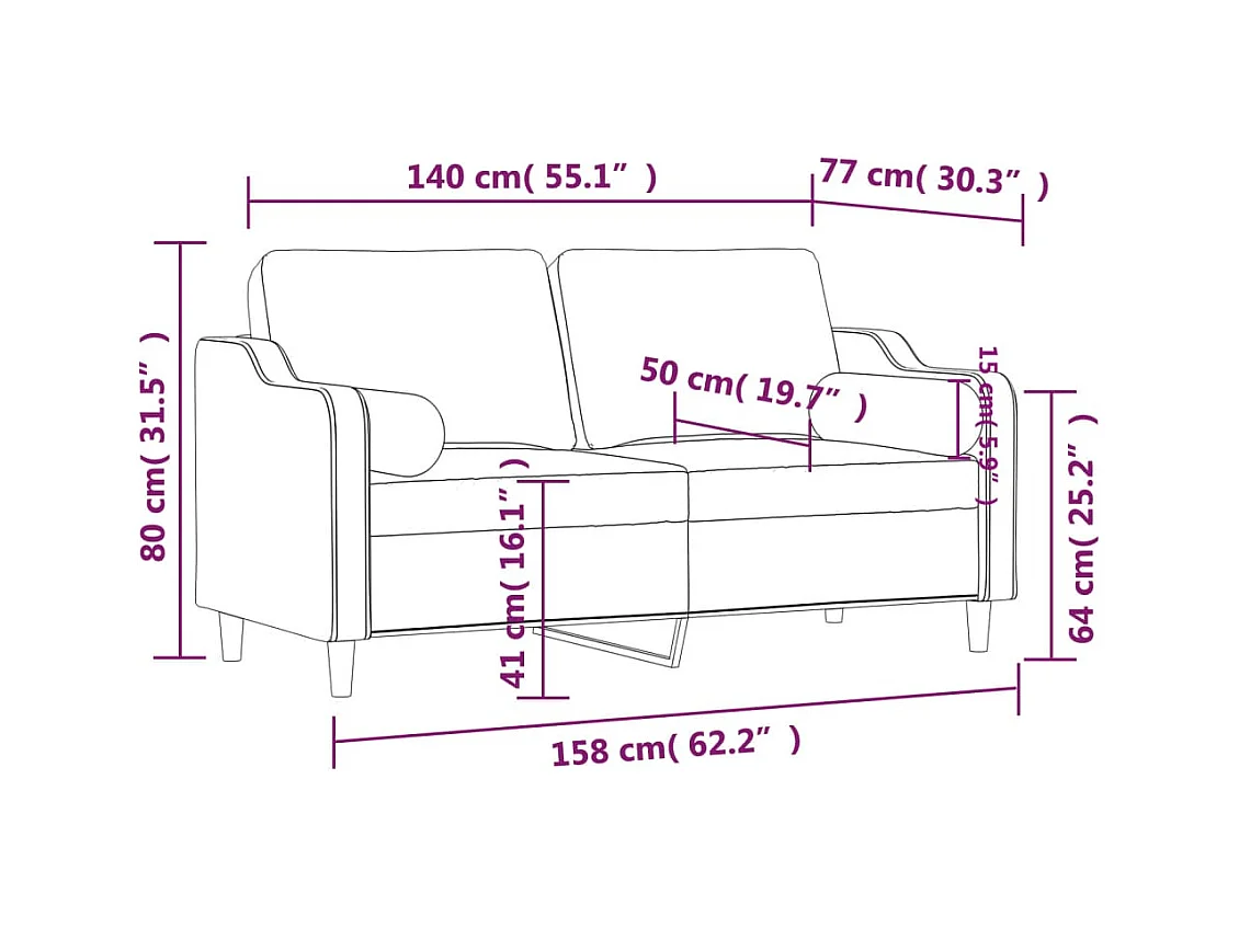 Canapé 2 places avec oreillers décoratifs noir 140 cm tissu
