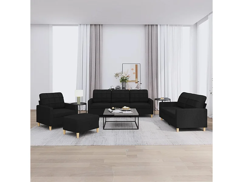 Ensemble de canapés 4 pcs avec coussins Noir Tissu