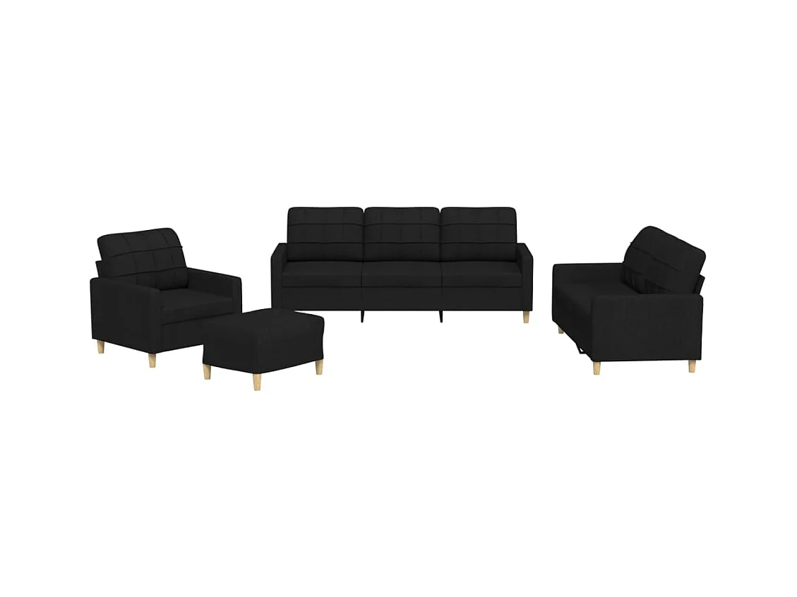 Ensemble de canapés 4 pcs avec coussins Noir Tissu