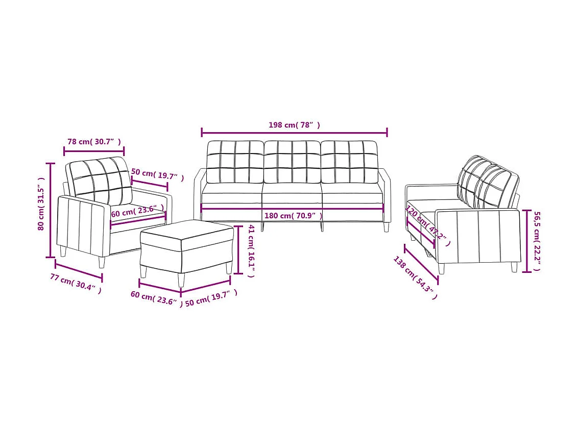 4-delige loungeset met kussens stof zwart