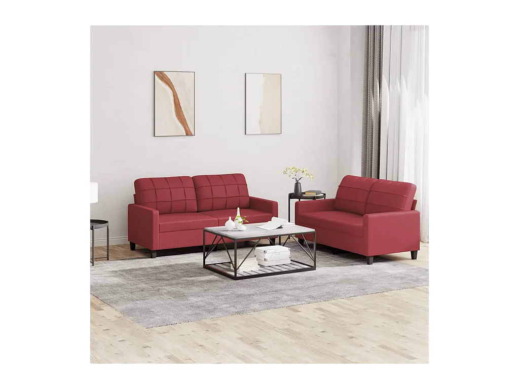 Ensemble de canapés 2 pcs et coussins Rouge bordeaux Similicuir