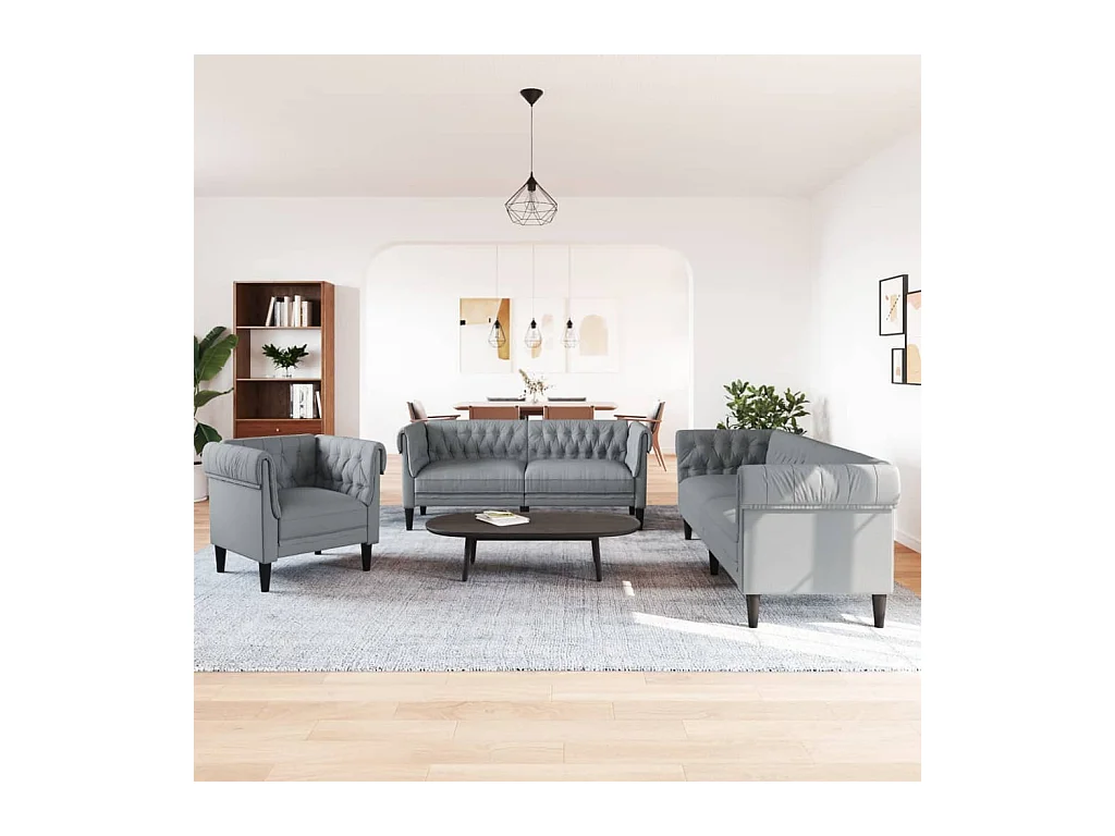 3-delige Loungeset stof lichtgrijs